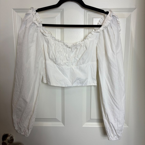 Skylar Rose Tops - Coquette White Ruffle Long Sleeve Smocked Crop Top Sweetheart Neck S